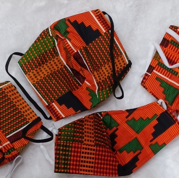Traditional Kente Ankara African Ethnic Print Handmade Face Mask 4 Large 1 Small - Picture 5 of 5